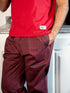 Men summer pajama set Dark Red T-shirt + Black X Dark Red Checkered Pants